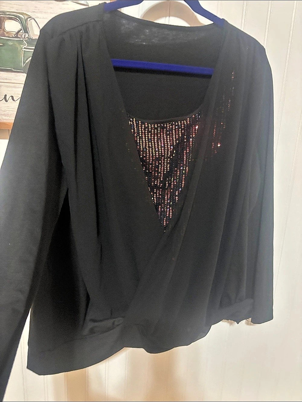 SHEIN Curve Sequin Front Blouse in Black 2XL Like New